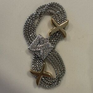 House of Harlow X Bracelet Silver Gold Rhinestones Magnet Link Charm Two Tone